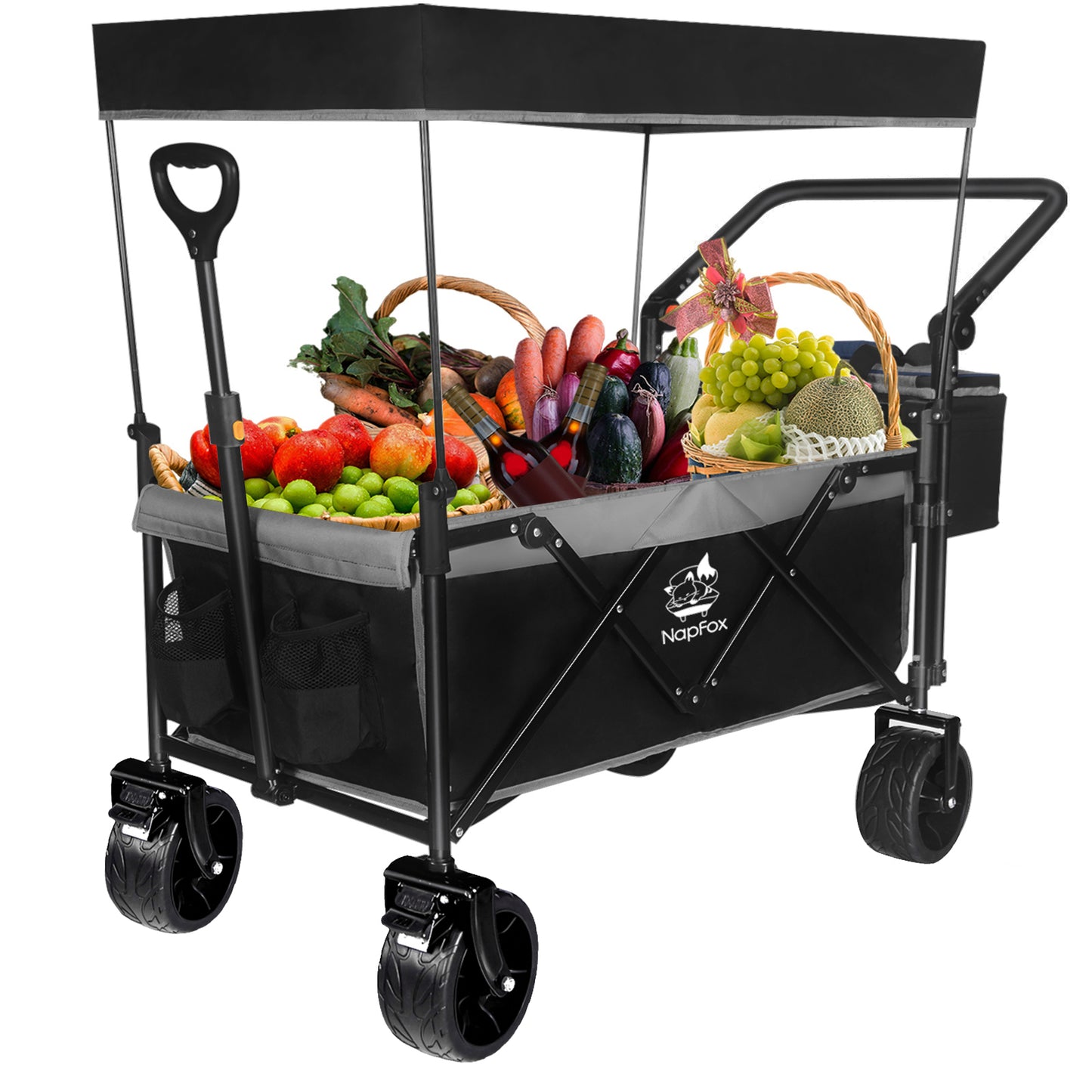 Collapsible Folding Wagon with Canopy and Cooler Bag - Black/Grey