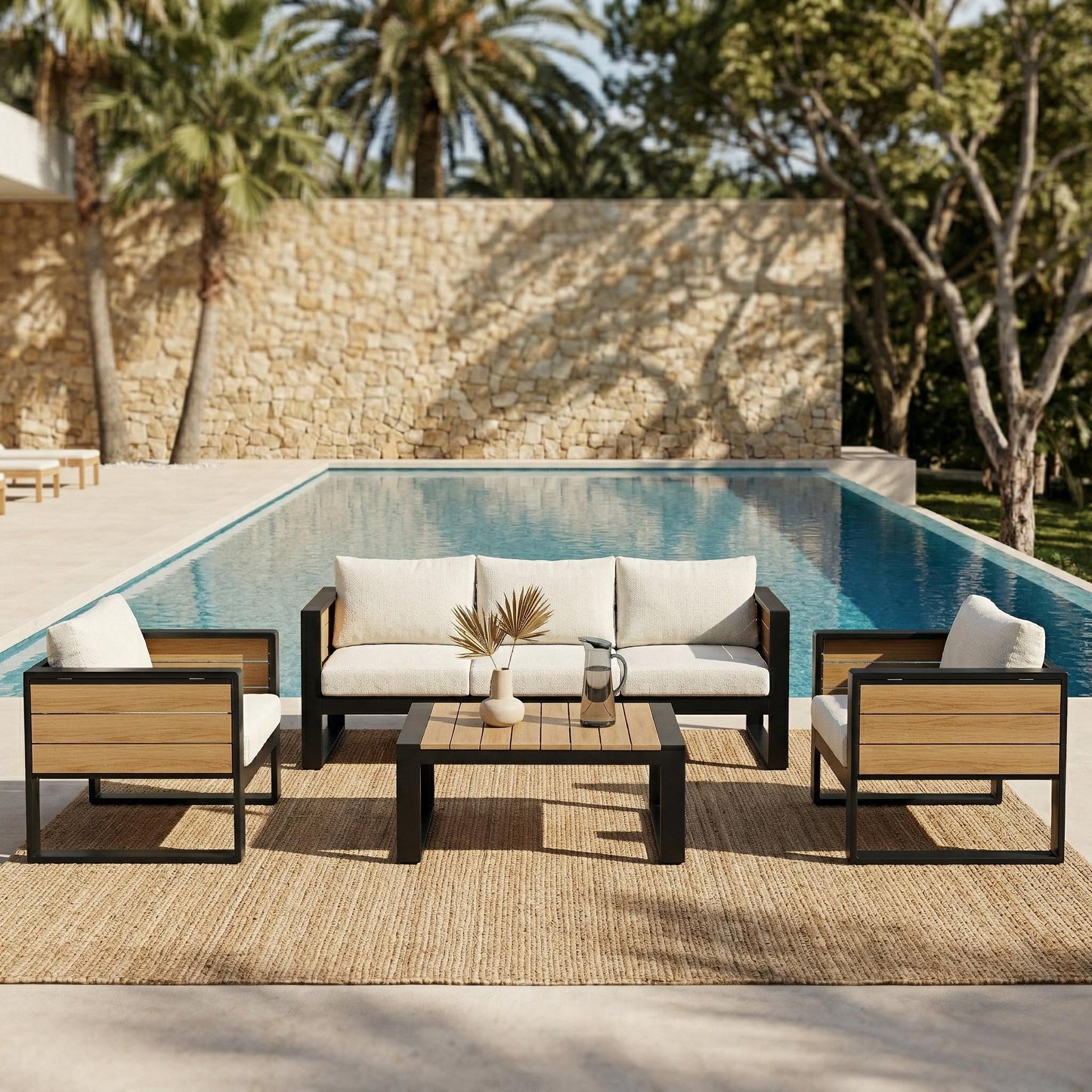 Large 4-Piece Aluminum Frame Outdoor Patio Furniture Set For 5