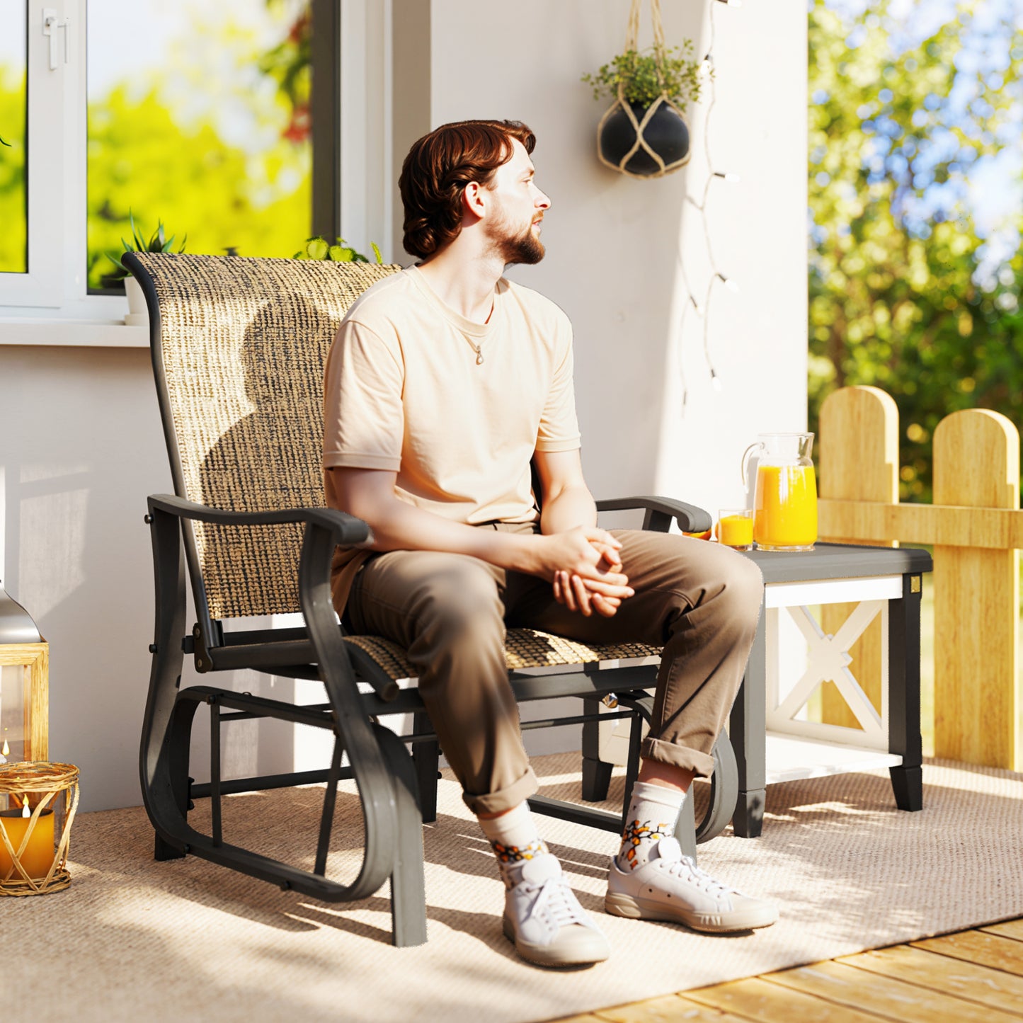 Outdoor Glider Chair with Mesh Seat - Light Mixed Brown