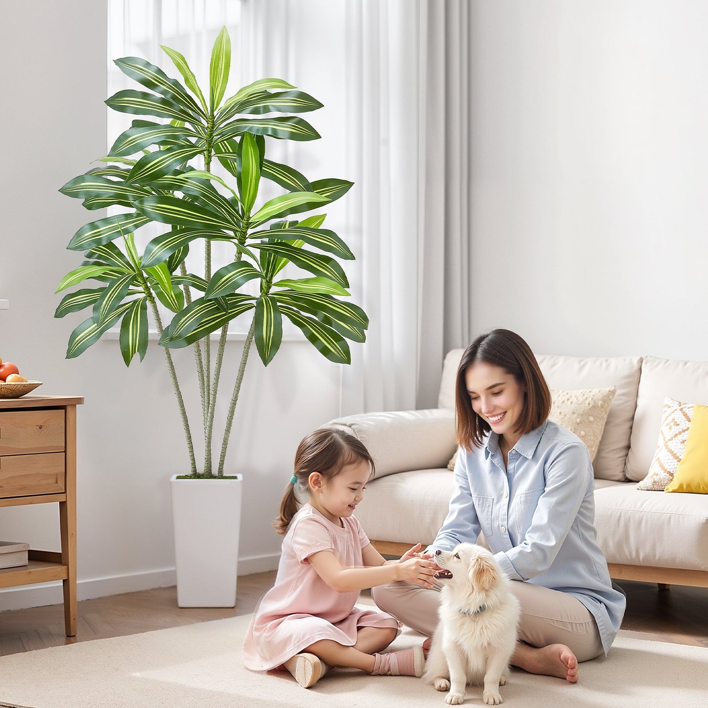 6ft Artificial Dracaena Tree with White Planter - Indoor Fake Plant