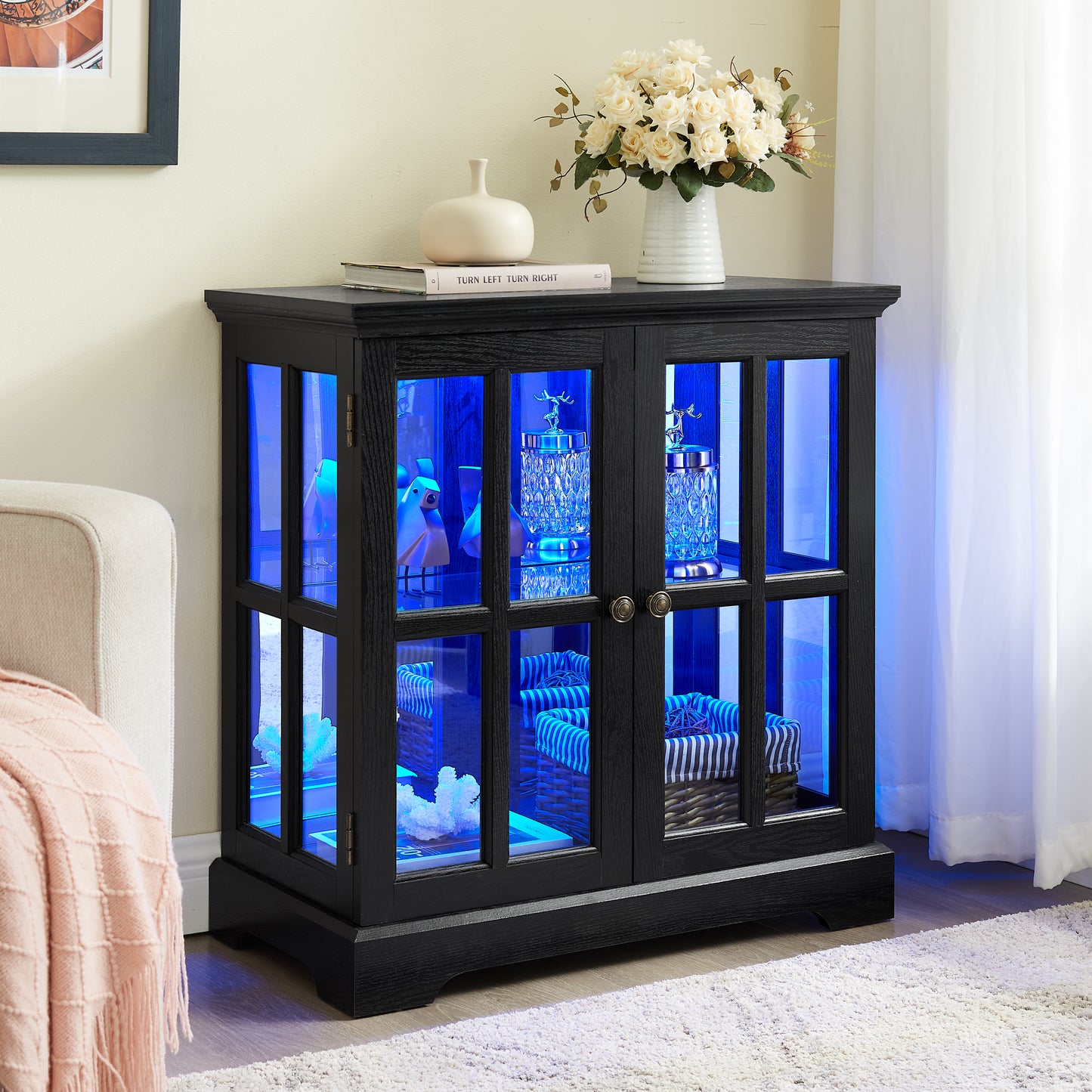 LED Curio Display Cabinet, Antique Cabinet With Adjustable Shelves,