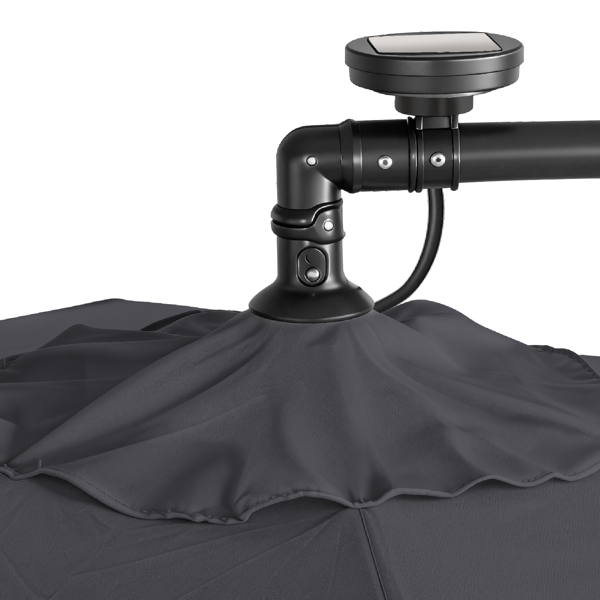 10FT Round Hanging Patio Umbrella with LED Lights & Stand - Gray
