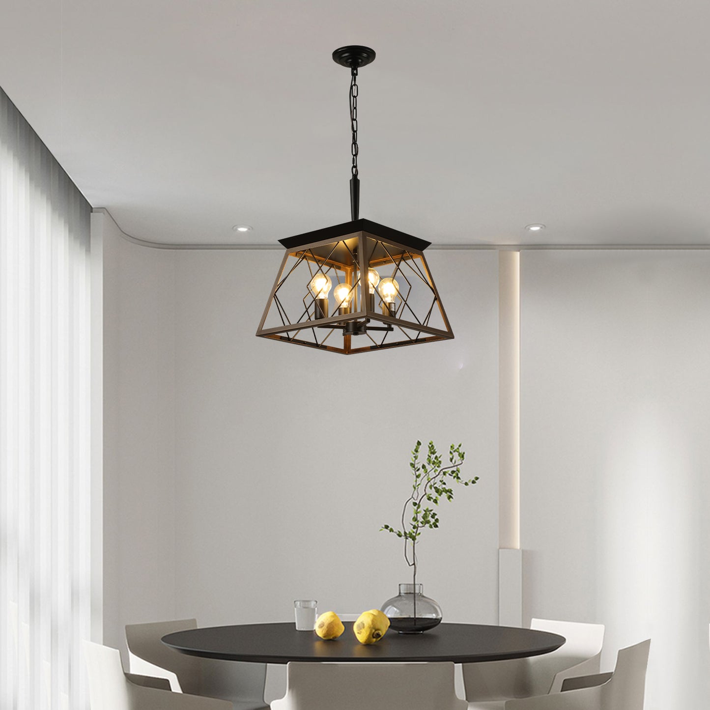 16-Inch Walnut Industrial 4-Light Pendant Chandelier - Adjustable Modern Design