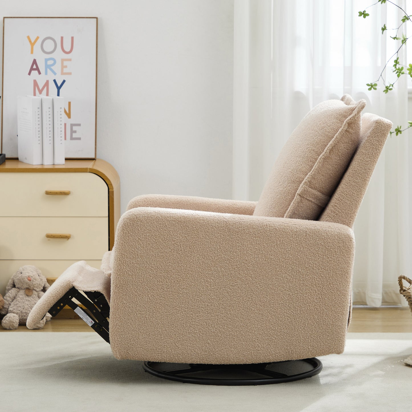 Swivel Rocker Recliner Chair - Teddy Fleece Oatmeal