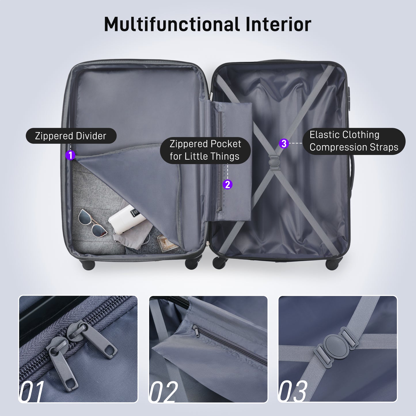 Hardshell Luggage Set - 4-Piece Spinner Suitcase with TSA Lock - Purple