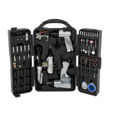 71-Piece Air Tool Set with Impact Wrench & Accessories - Black & Silver