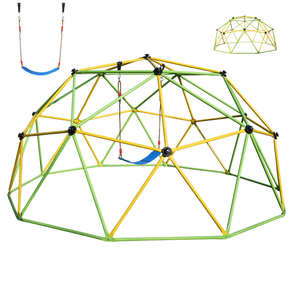 10FT Jungle Gym Climbing Dome for Kids with Swing - Green
