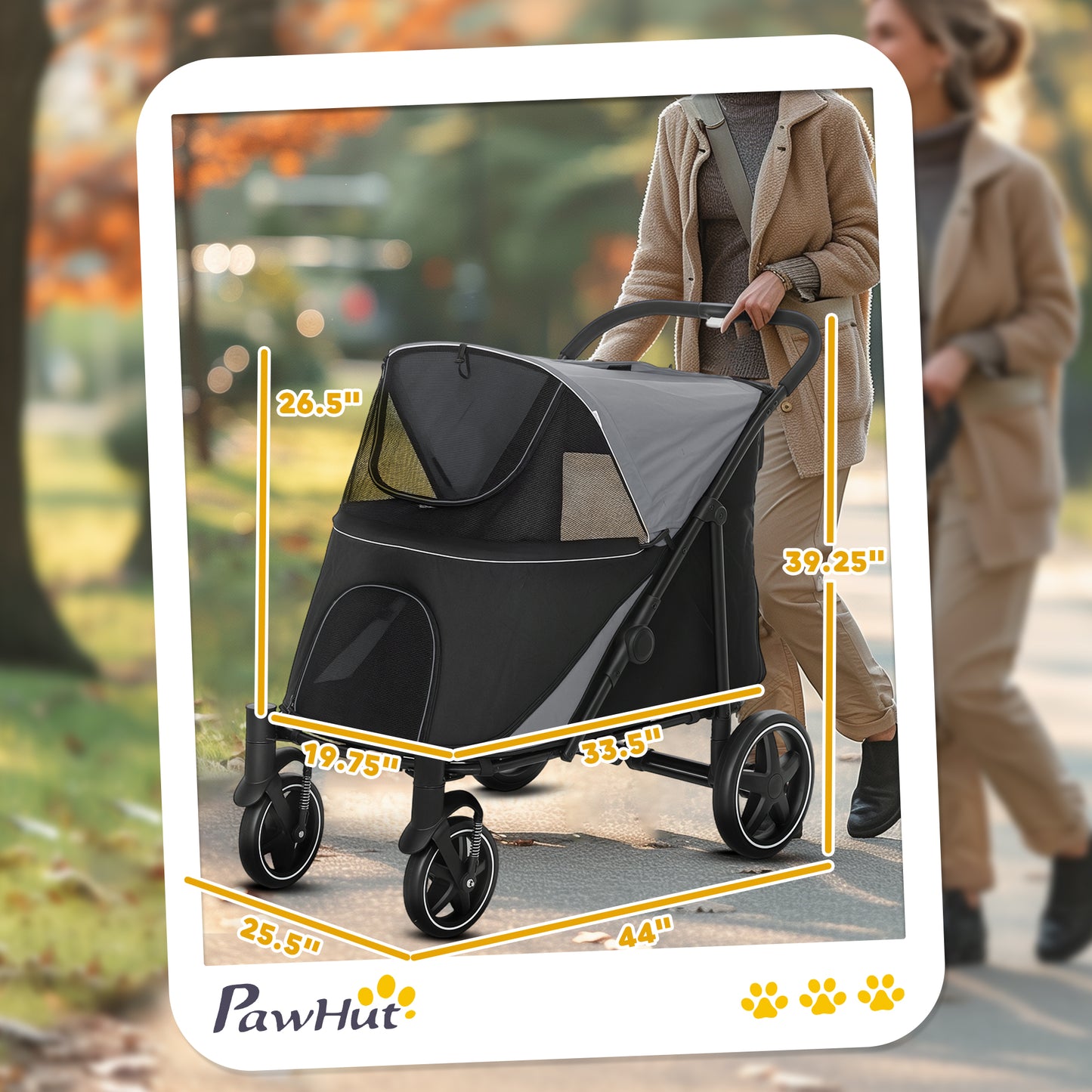 Foldable Dog Stroller for Large & Medium Dogs up to 66 Lbs. with Mesh Window