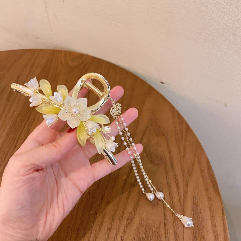 Antique Metal Hair Clip with Tassel & Pearl Detail