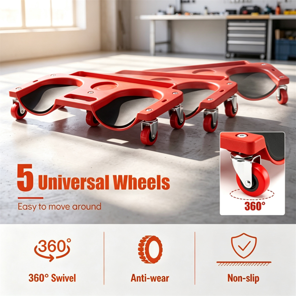 Red Rolling Knee Creeper with EVA Foam Cushioned Pads, 300 LBS Capacity Garage Knee Dolly for Auto Repair