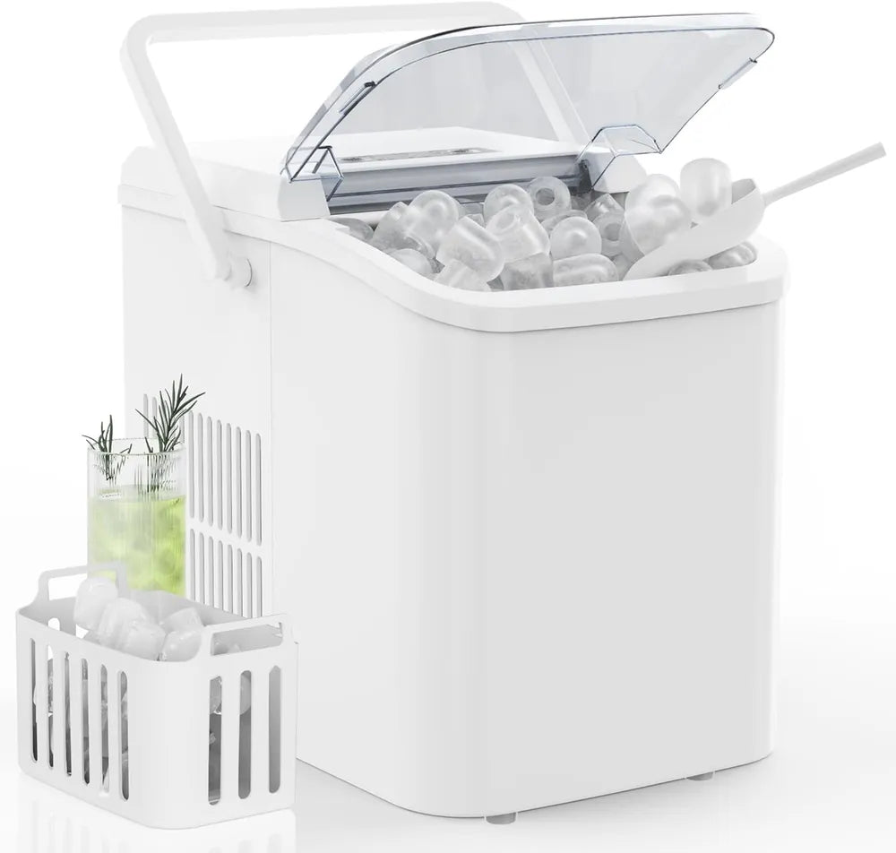 Portable Countertop Ice Maker with Handle, 26lbs/24H Self-Cleaning Compact Ice Machine for Home and Travel