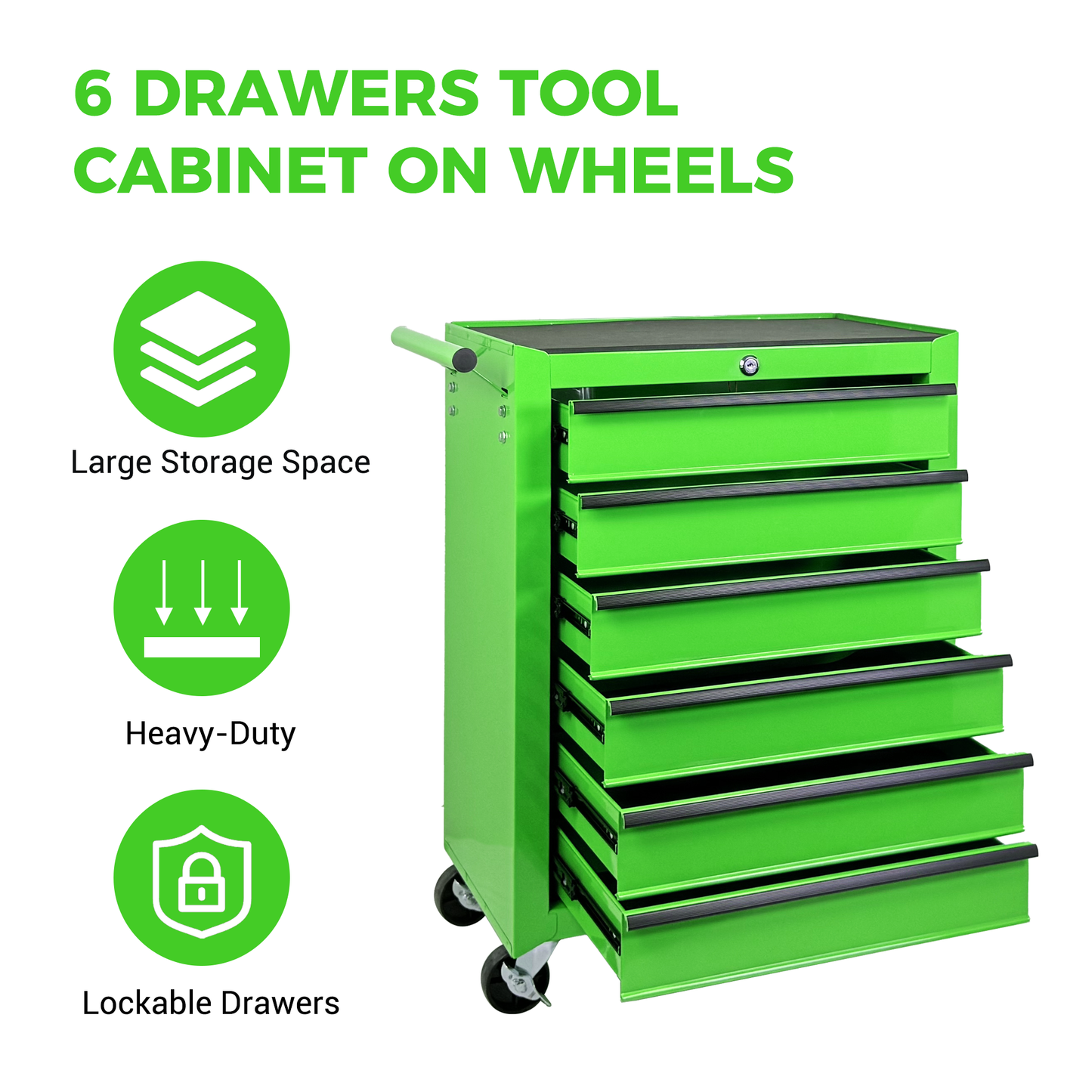 20-Inch Rolling Metal Tool Chest with 6 Drawers - Green