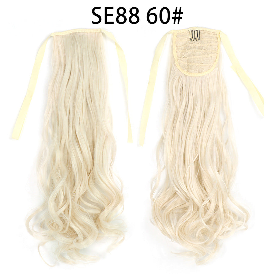 Long Chemical Fiber Wig with Bow Tie Strap - High Temp Silk Hair Extension
