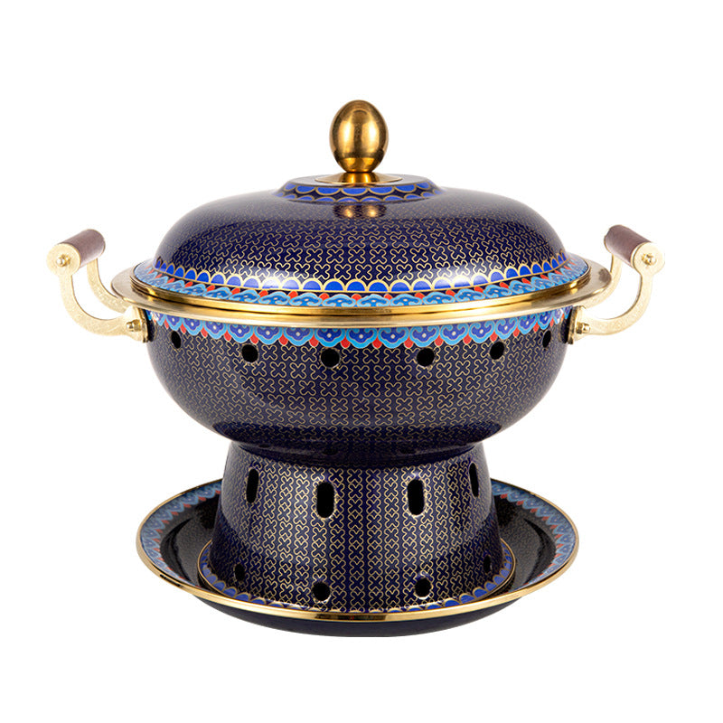 Pure Copper Enamel Flat Pot for Cooking, 26cm, Multiple Patterns & Colors