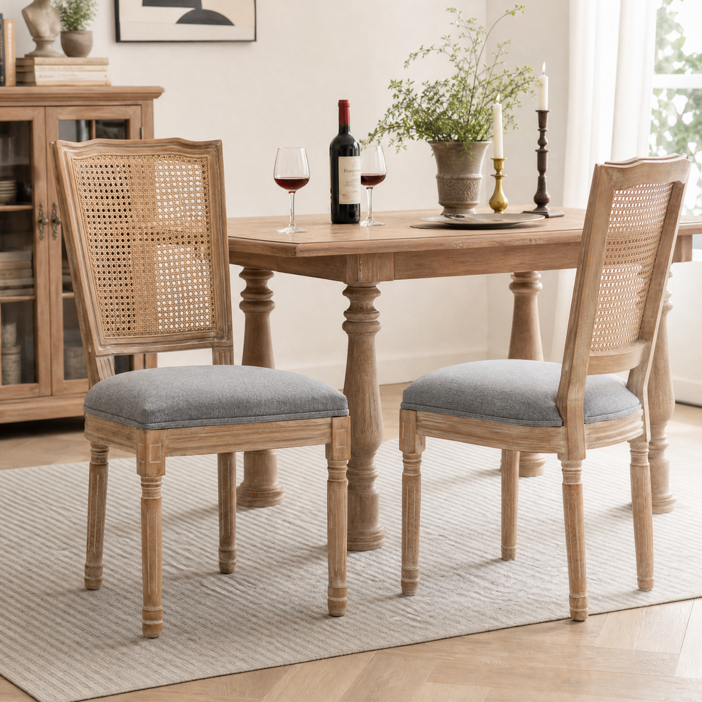 Farmhouse Solid Wood Dining Chairs with Cushioned Seat - Set of 2