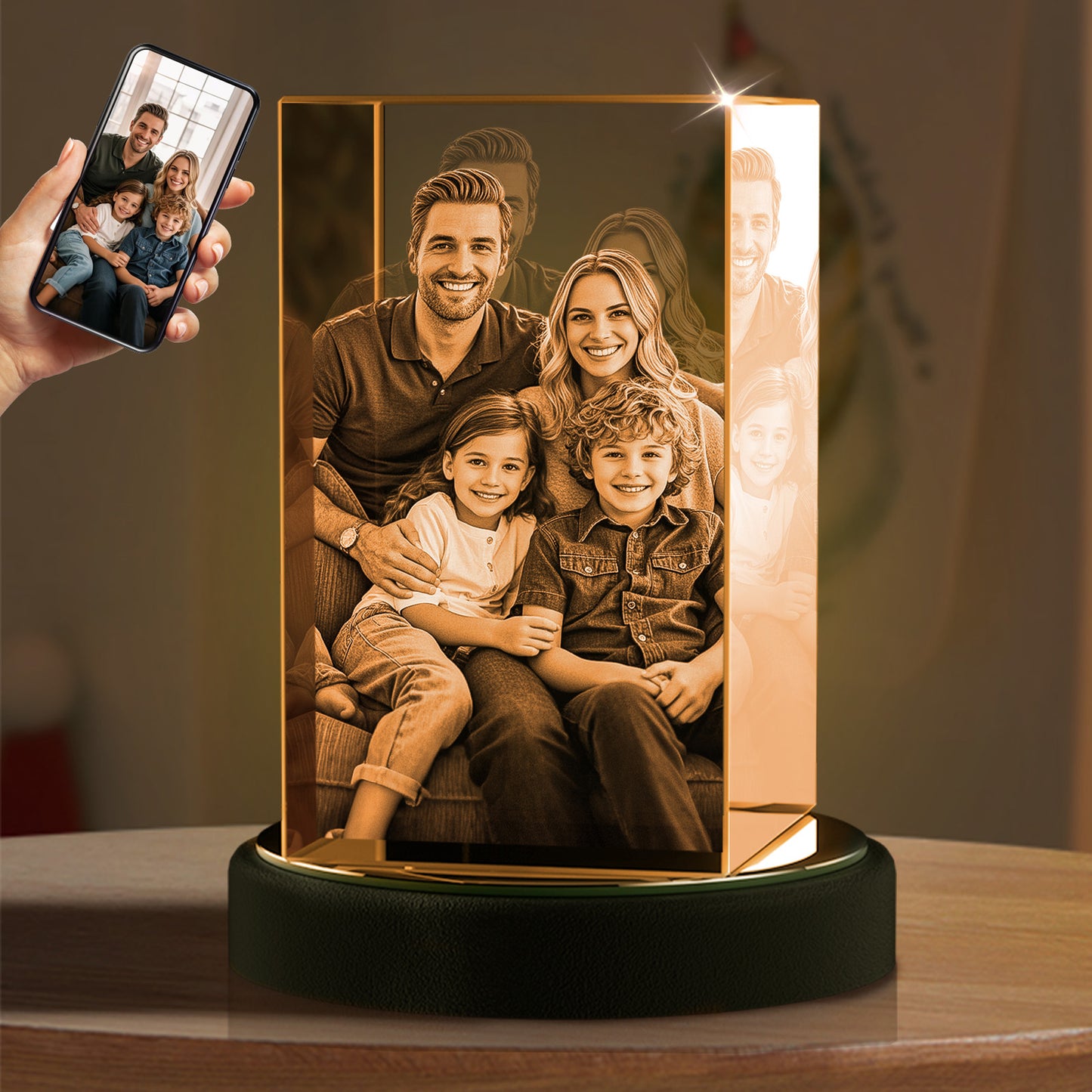 Personalized 3D Crystal Photo Cube - Custom Engraved Keepsake