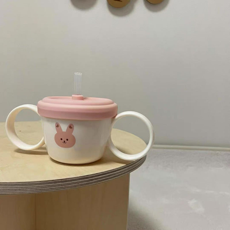 Binaural Baby Food Supplement Bowl with Lid & Straw - Microwave Safe
