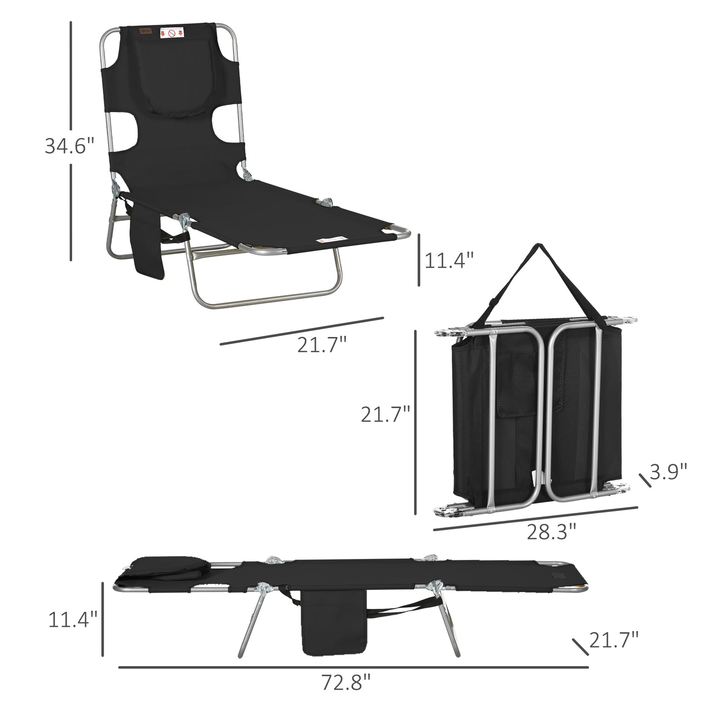 Adjustable Tanning Chair with Face Hole - Black