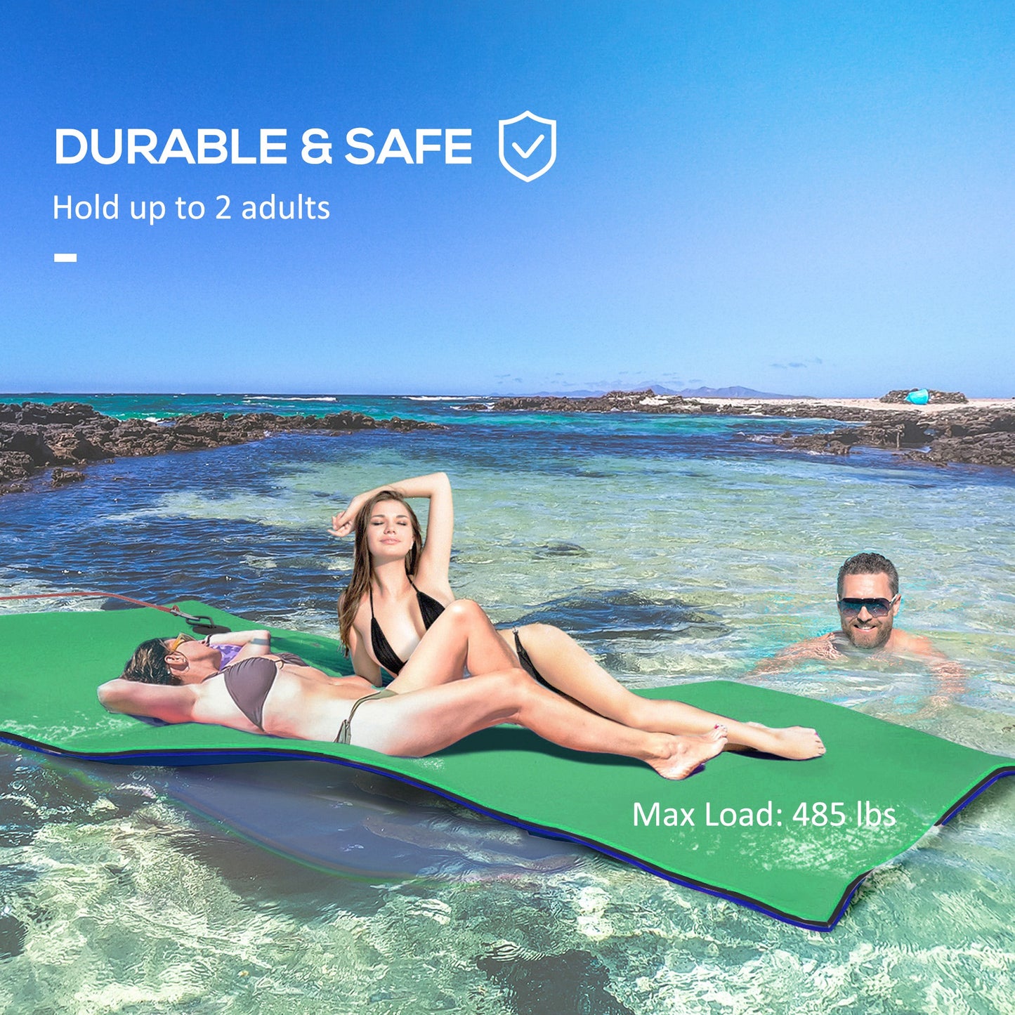 Floating Water Pad for 2 Adults - 9ft x 6ft Green Lake & Pool Mat
