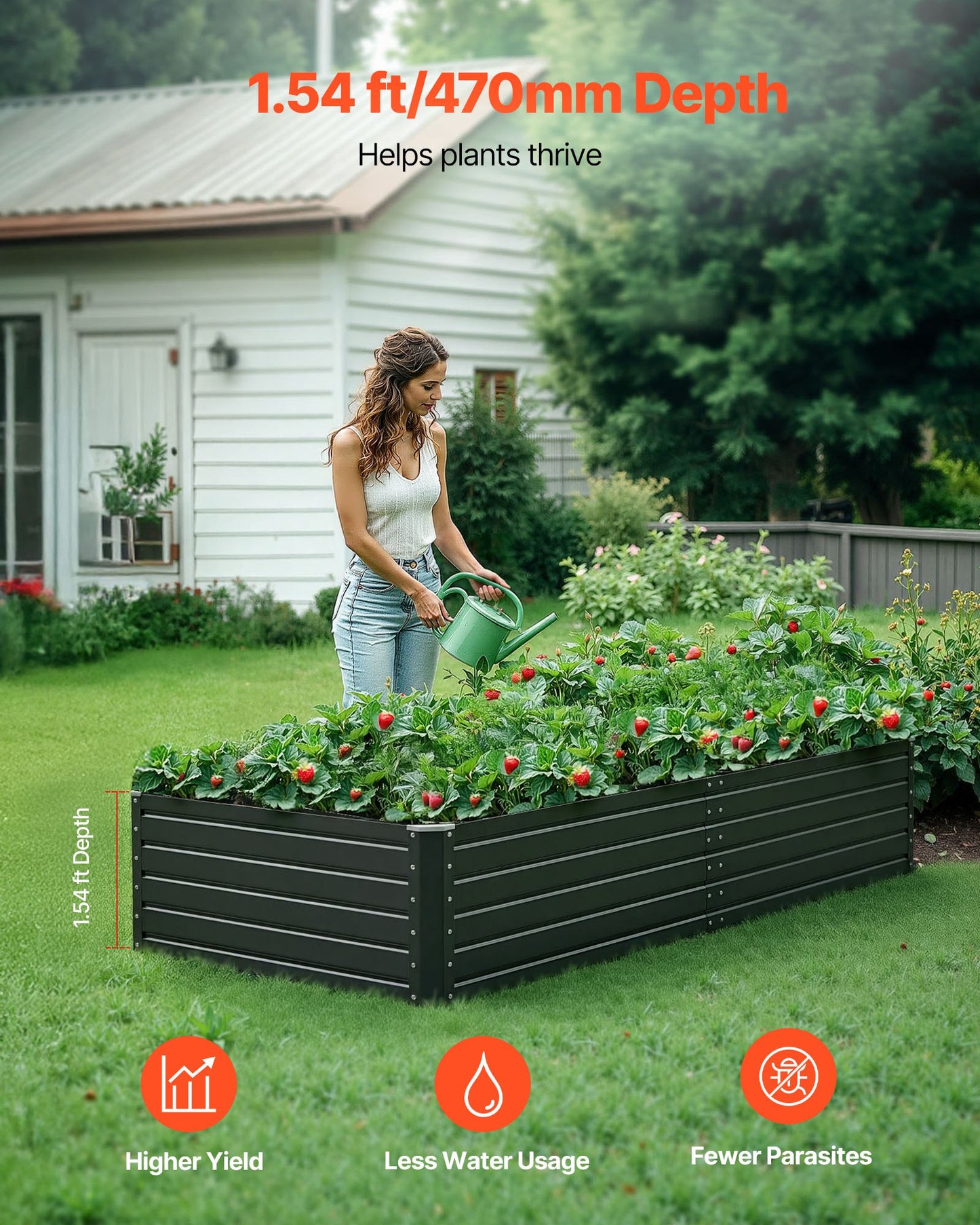 Black Metal Raised Garden Bed 6.7 x 3 ft Outdoor Planter for Vegetables Herbs
