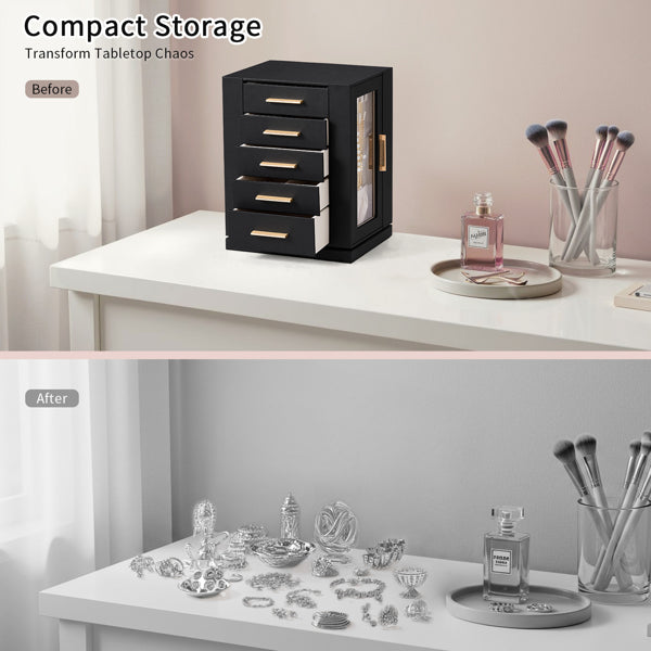 Four Sides With Storage, 5 Drawers That Can Rotate. Black Cabinet