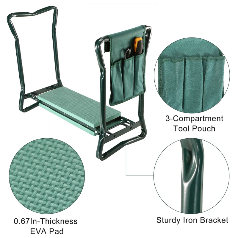 Foldable Garden Kneeler Seat with Cushions & Tool Pouch - Portable Gardening Tool