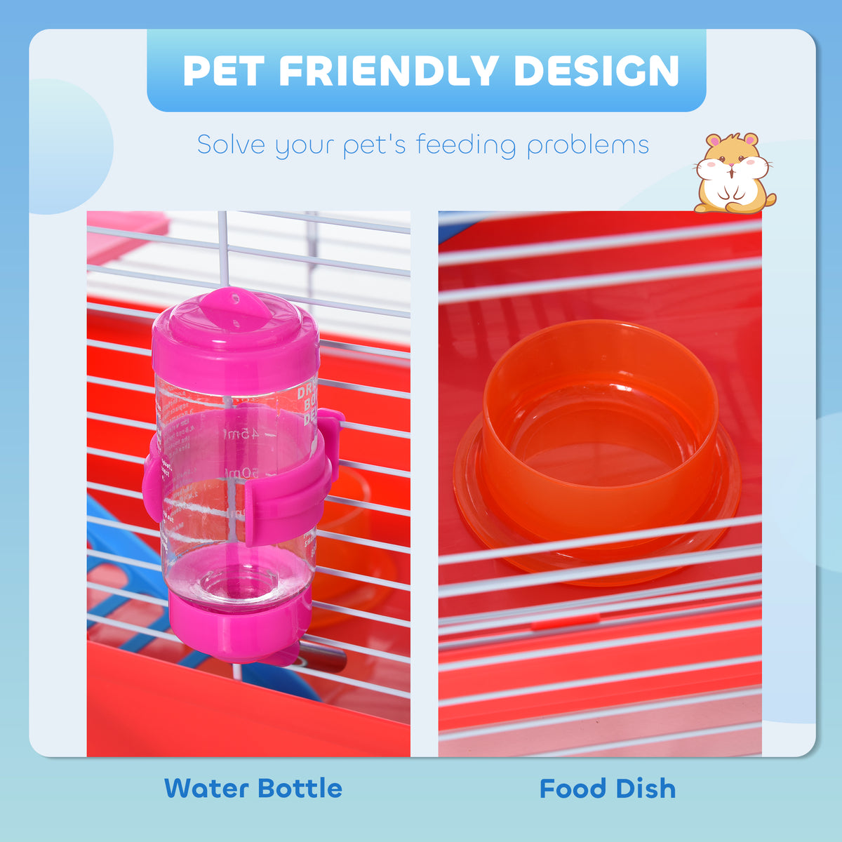 Hamster Cage 18.5 Inch with Exercise Wheel Water Bottle & Habitat - Red