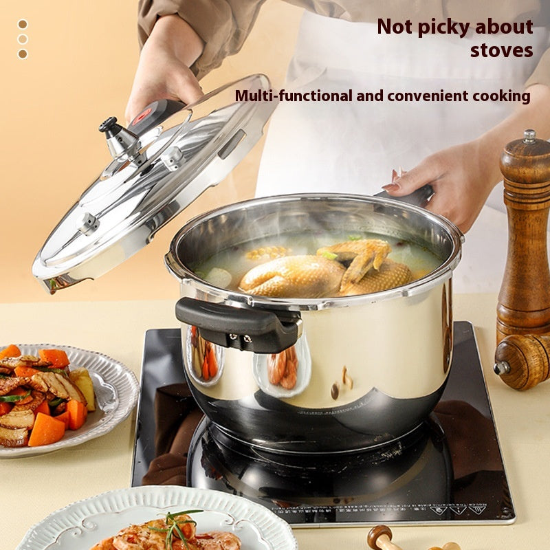 Universal Stainless Steel Pressure Cooker with Double Bottom & Handle - Large Capacity