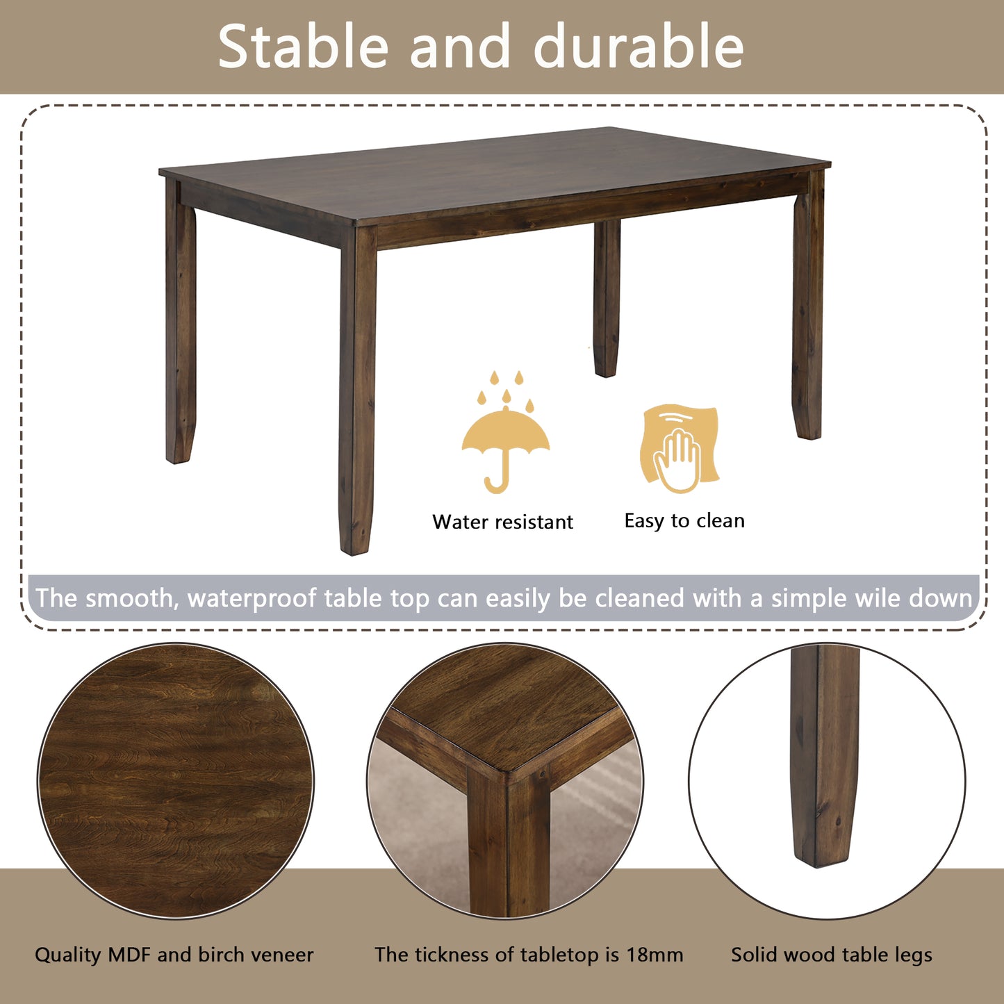 7-Piece Dining Table Set with 6 Upholstered Chairs - Walnut