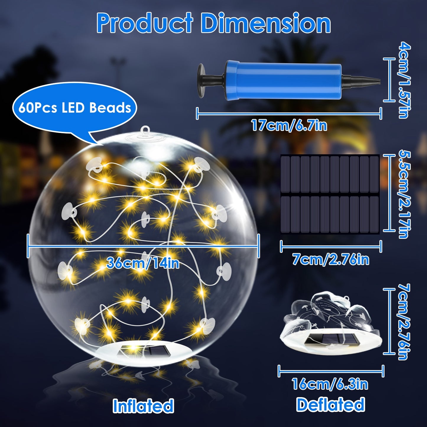 2Pcs Solar Floating Pool Lights Waterproof Inflatables with Remote Control