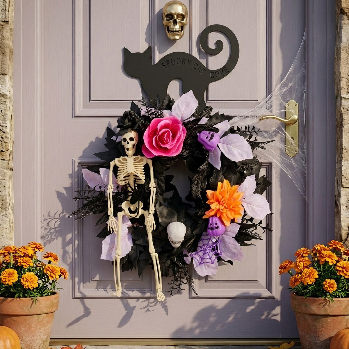 Halloween Skull Wreath Decoration Spooky Door Hanger for Home Party