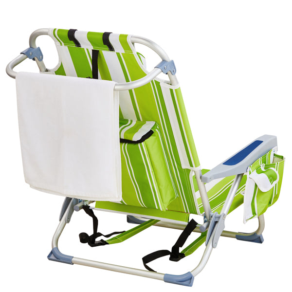Lightweight Folding Beach Chair - Green Stripes, Adjustable Back