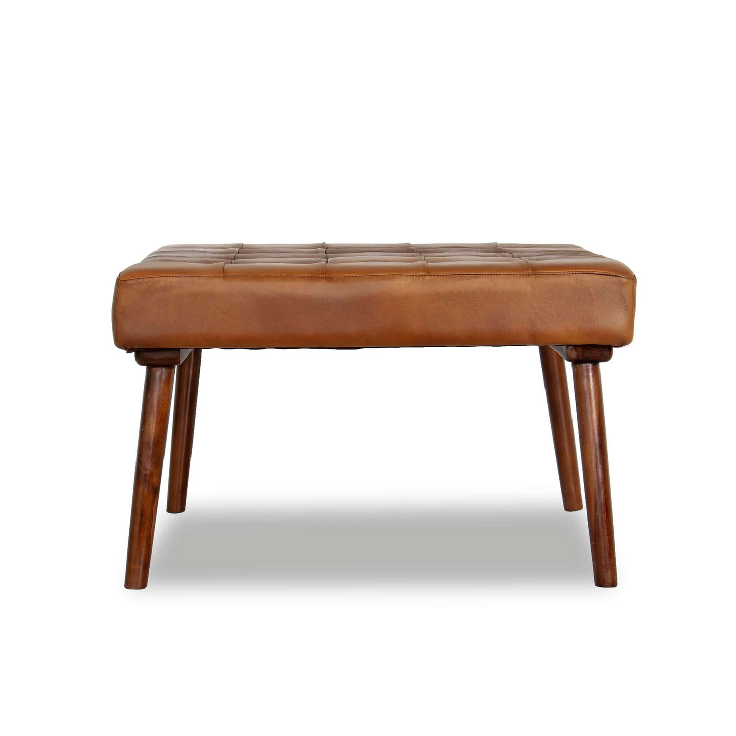 Mark Mid-Century Tufted Square Genuine Leather Upholstered Ottoman In