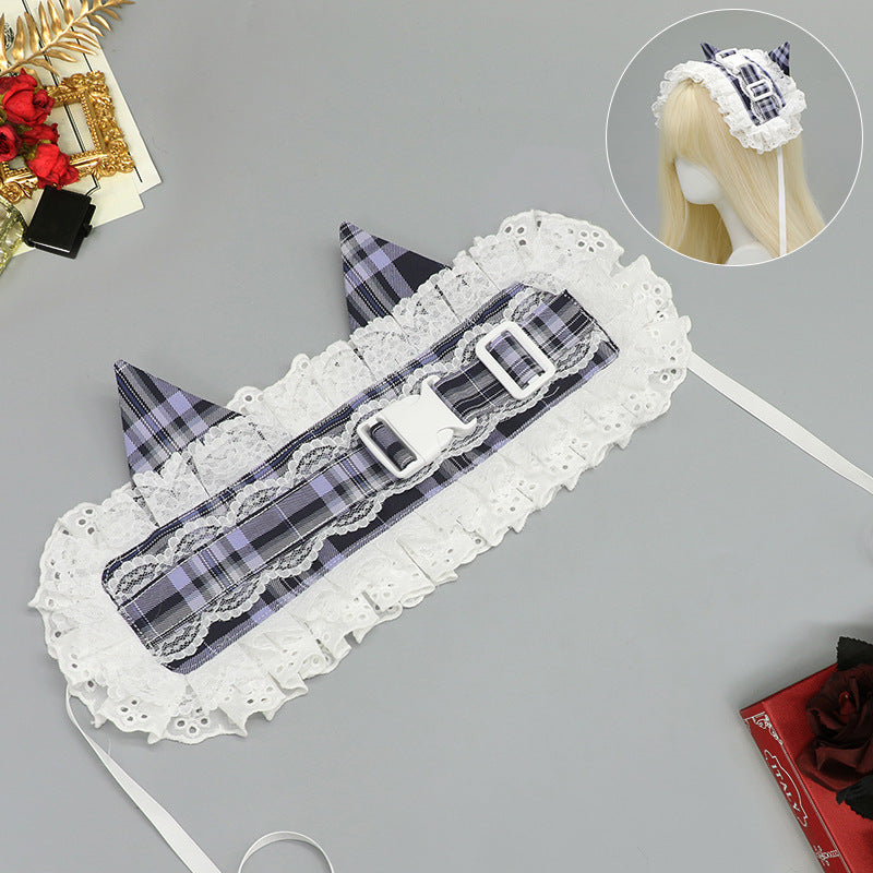 Cute Cat & Rabbit Hair Band - Retro Plaid Buckle