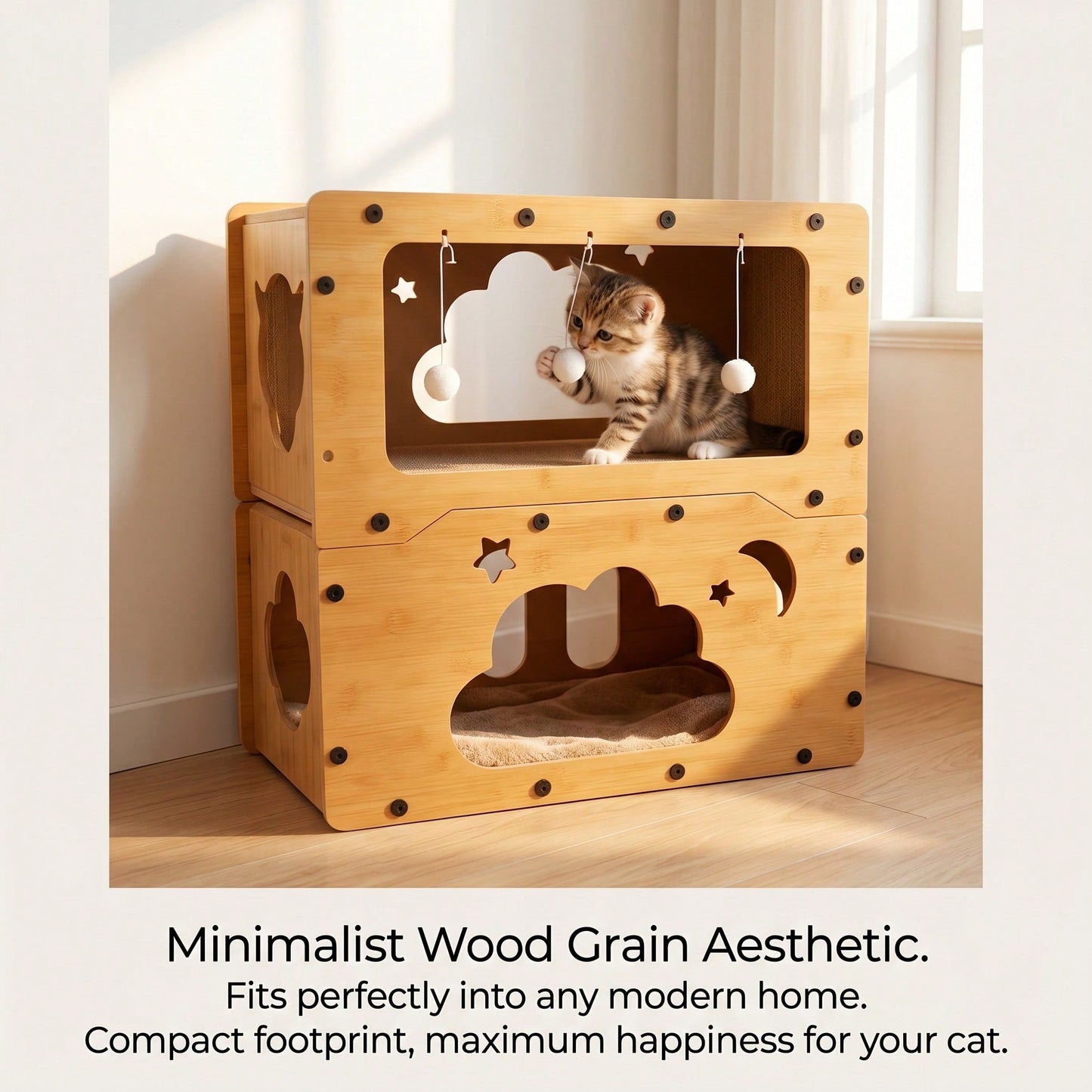 Double Layer Cat Scratcher House Large Space Cat Bed with Hanging Toy