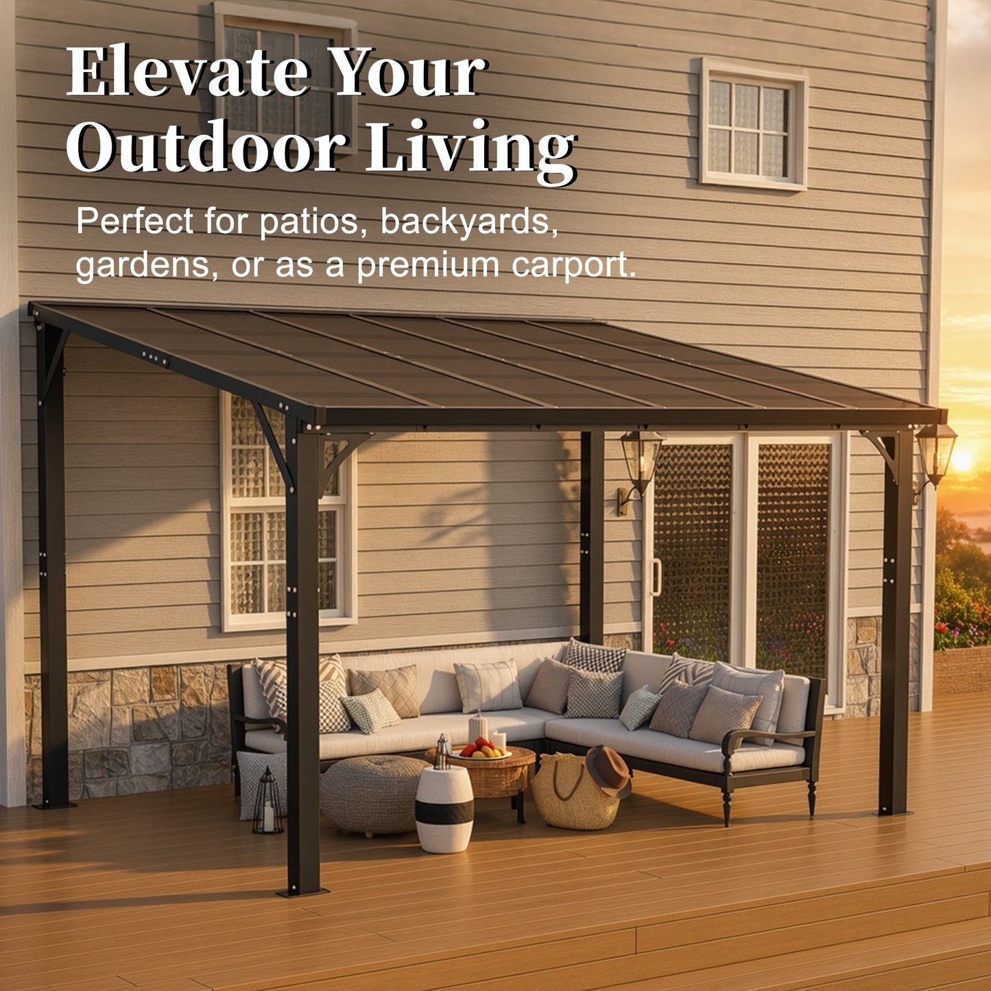 12x10 FT Hardtop Gazebo with Tinted Roof - Brown