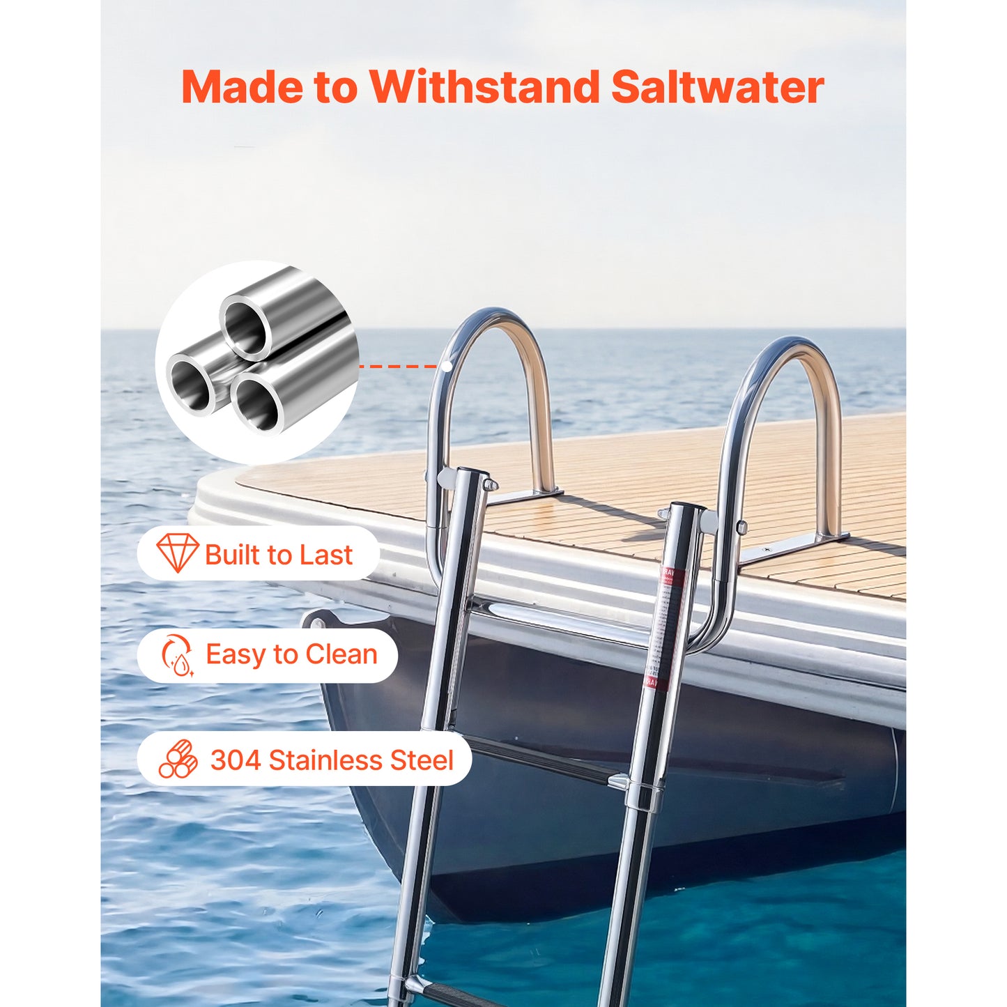 Stainless Steel Telescoping Boat Ladder - 4 Steps, Anti-Slip, 600 Lb Capacity