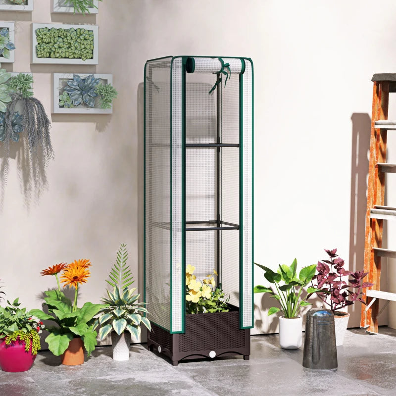 Outdoor Garden Bed with Trellis and PE Cover - Plant Support, Drainage, Zipper Door