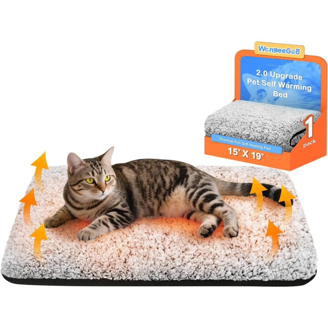 Self Warming Cat Bed with Removable Fleece Cover - Grey