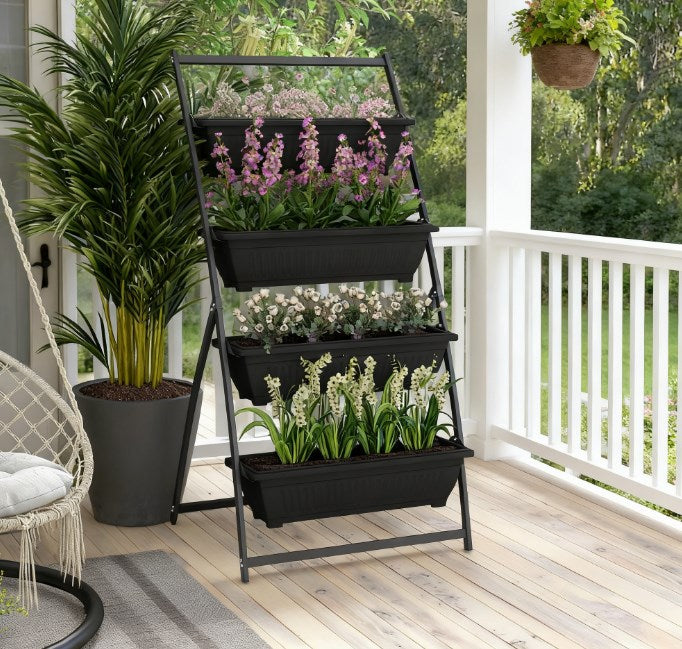 4-Tier Vertical Plant Stand for Vegetables & Flowers - Black