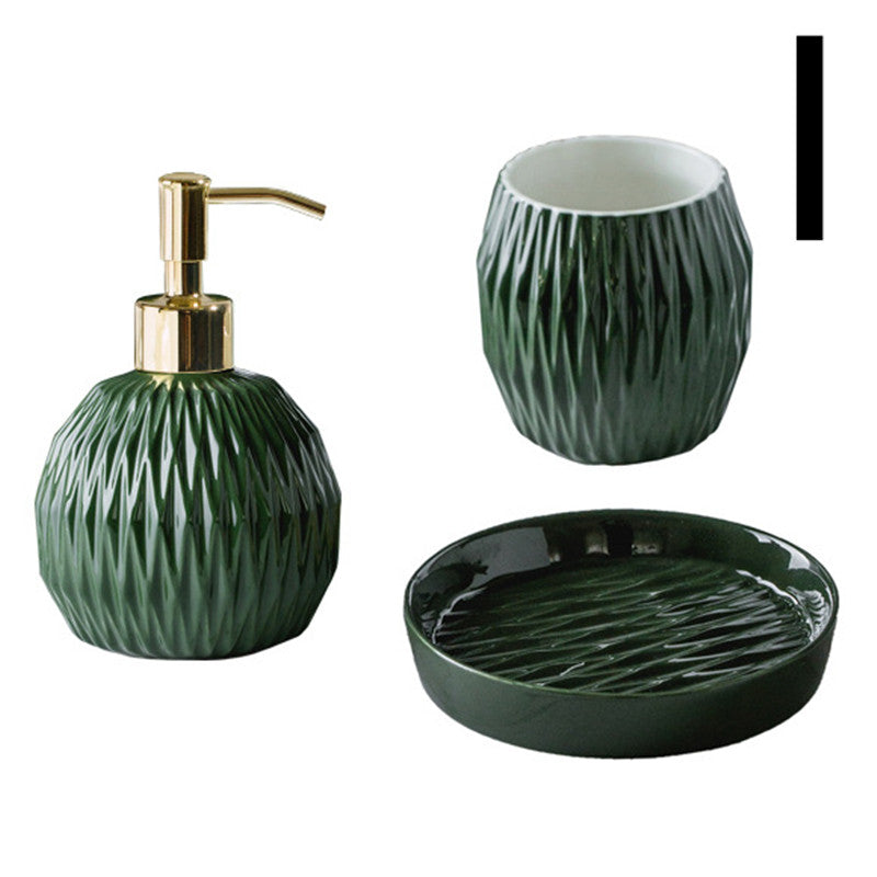 Ceramic Bathroom Mouthwash Cup Set with Embossed Hotel Style - Multiple Colors