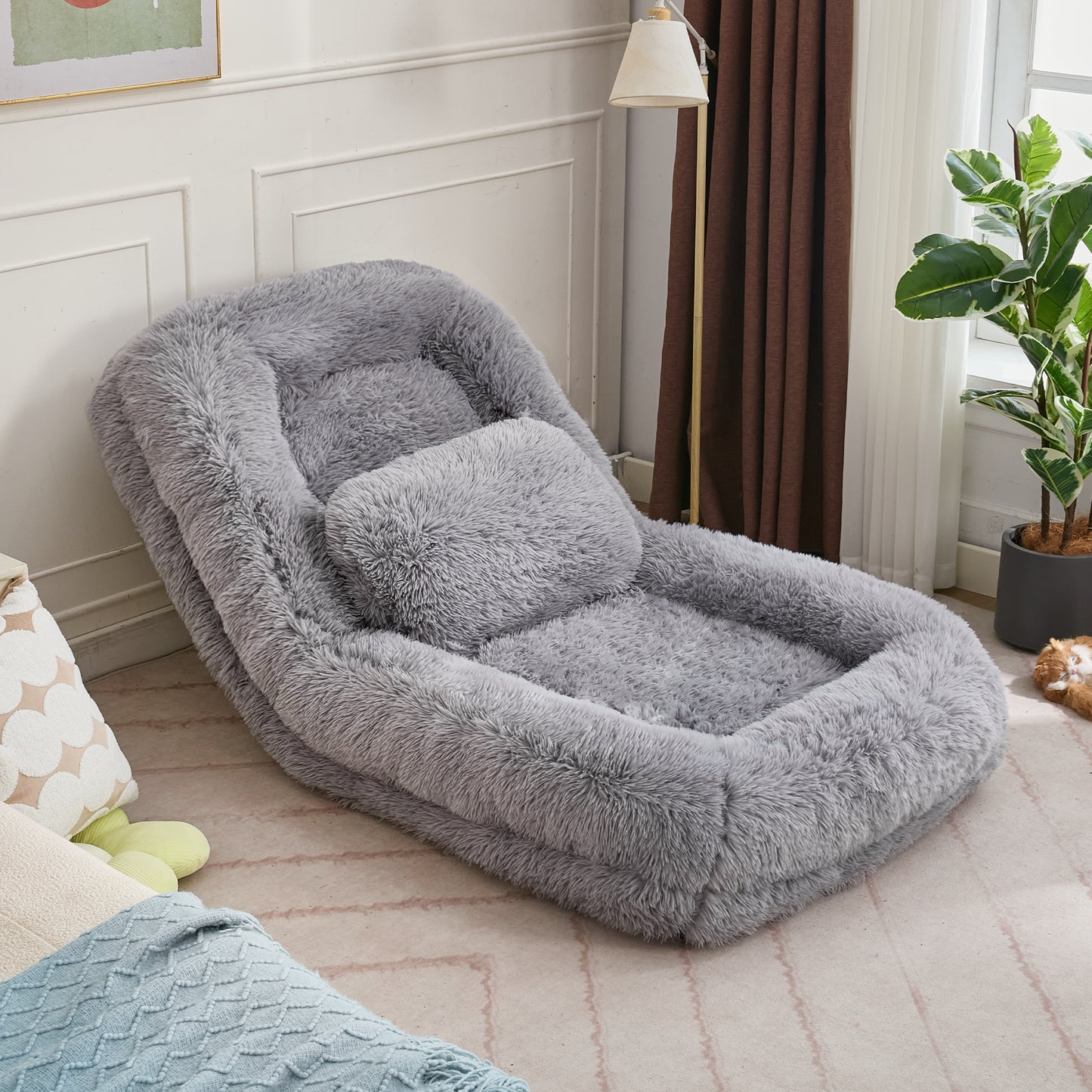 5-Position Adjustable Human Dog Bed & Lazy Sofa - Light Gray
