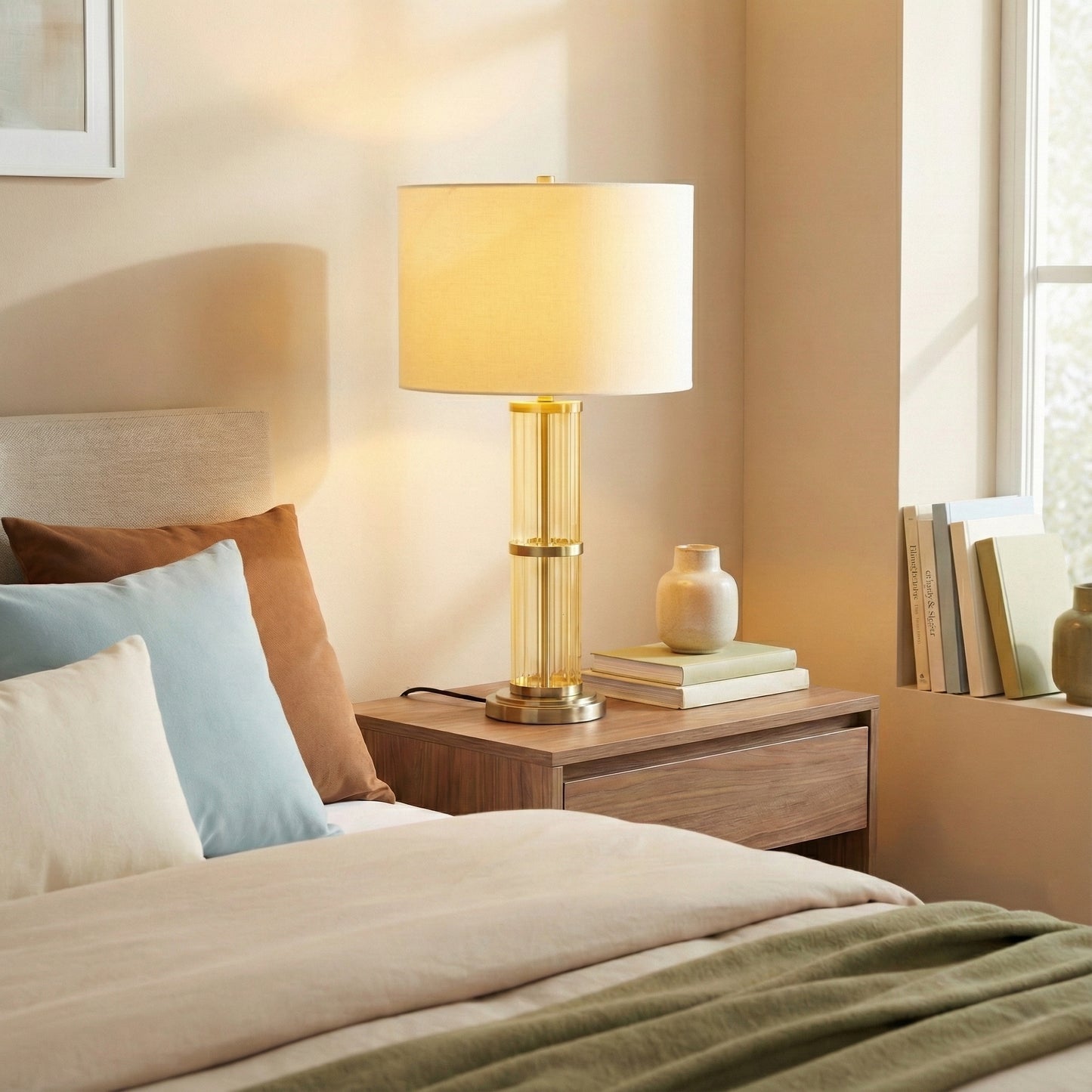 Echo Brushed Nickel Table Lamp With On Off Switch Clear Glass Body