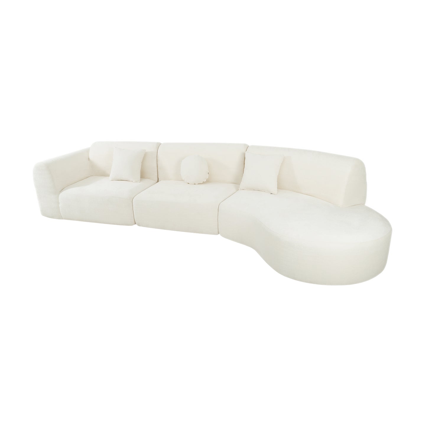 140" Curved Sectional Sofa - Beige 3-Piece Set with Chaise Lounge