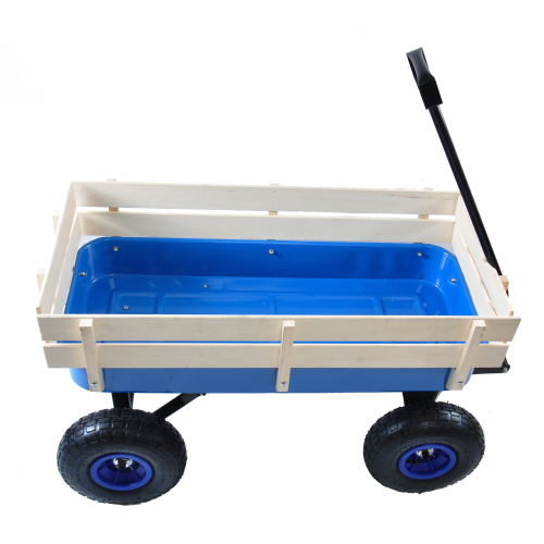 All Terrain Garden Wagon with Wood Railing and Air Tires for Outdoor Use