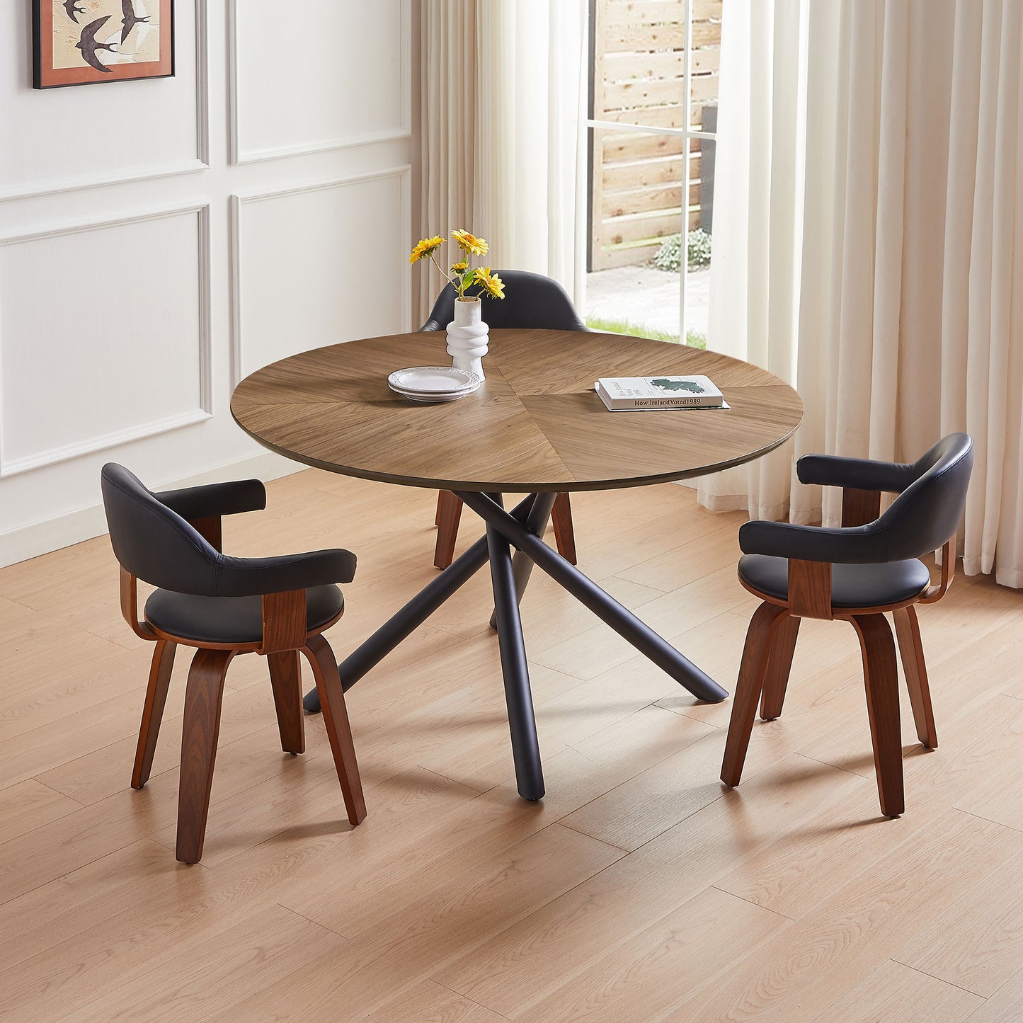53.14'' Round MDF Coffee Table with Metal Cross Legs - Walnut