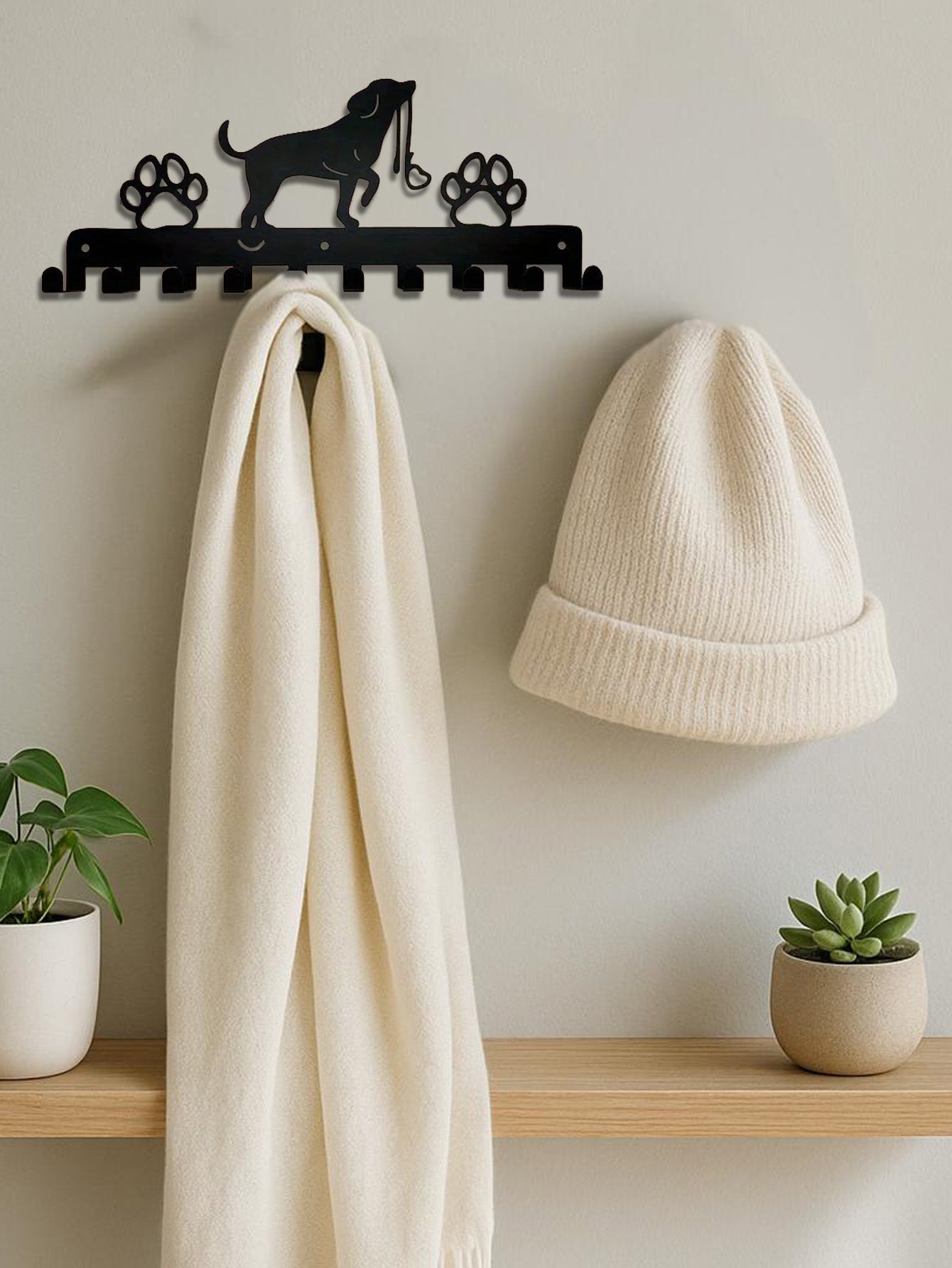 Rustic Wall-Mounted Key Holder & Leash Rack for Pets