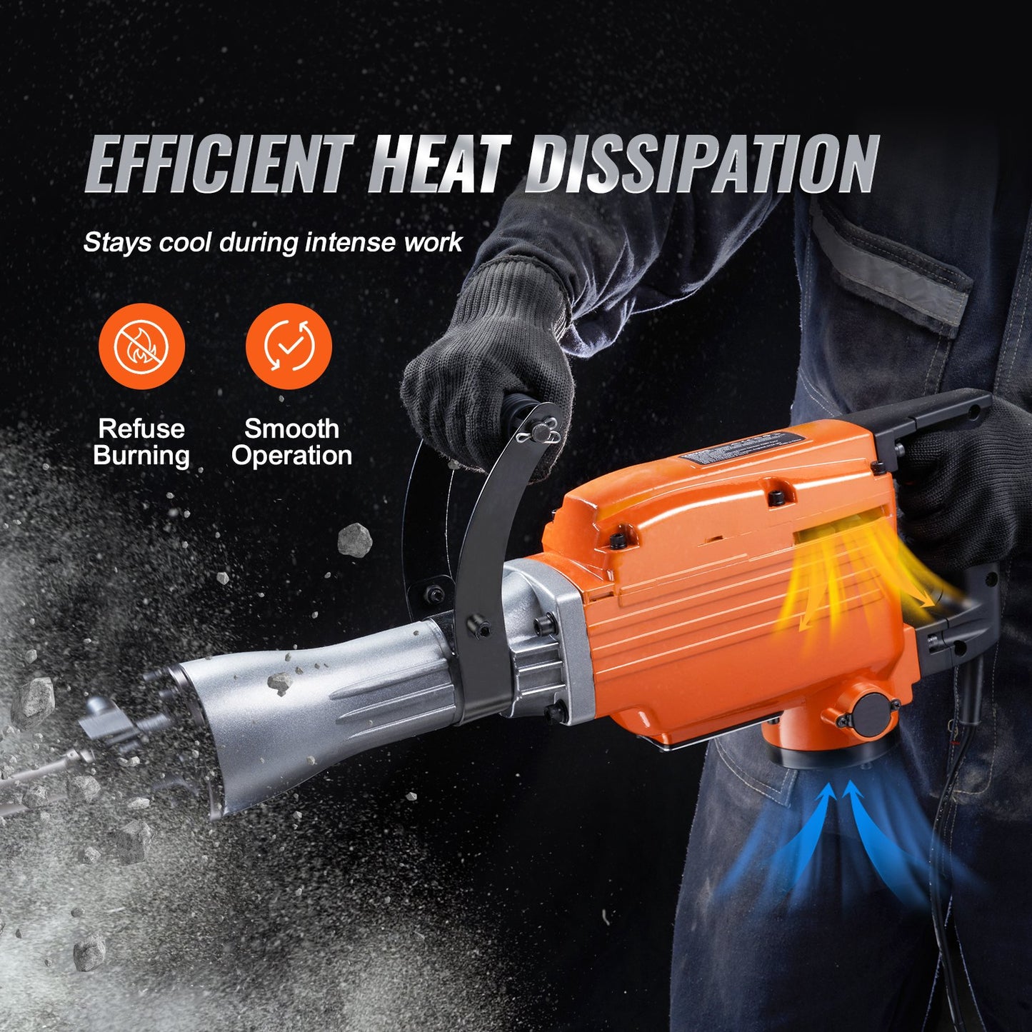 Electric Demolition Jack Hammer 2200W with 2 Chisels - Orange