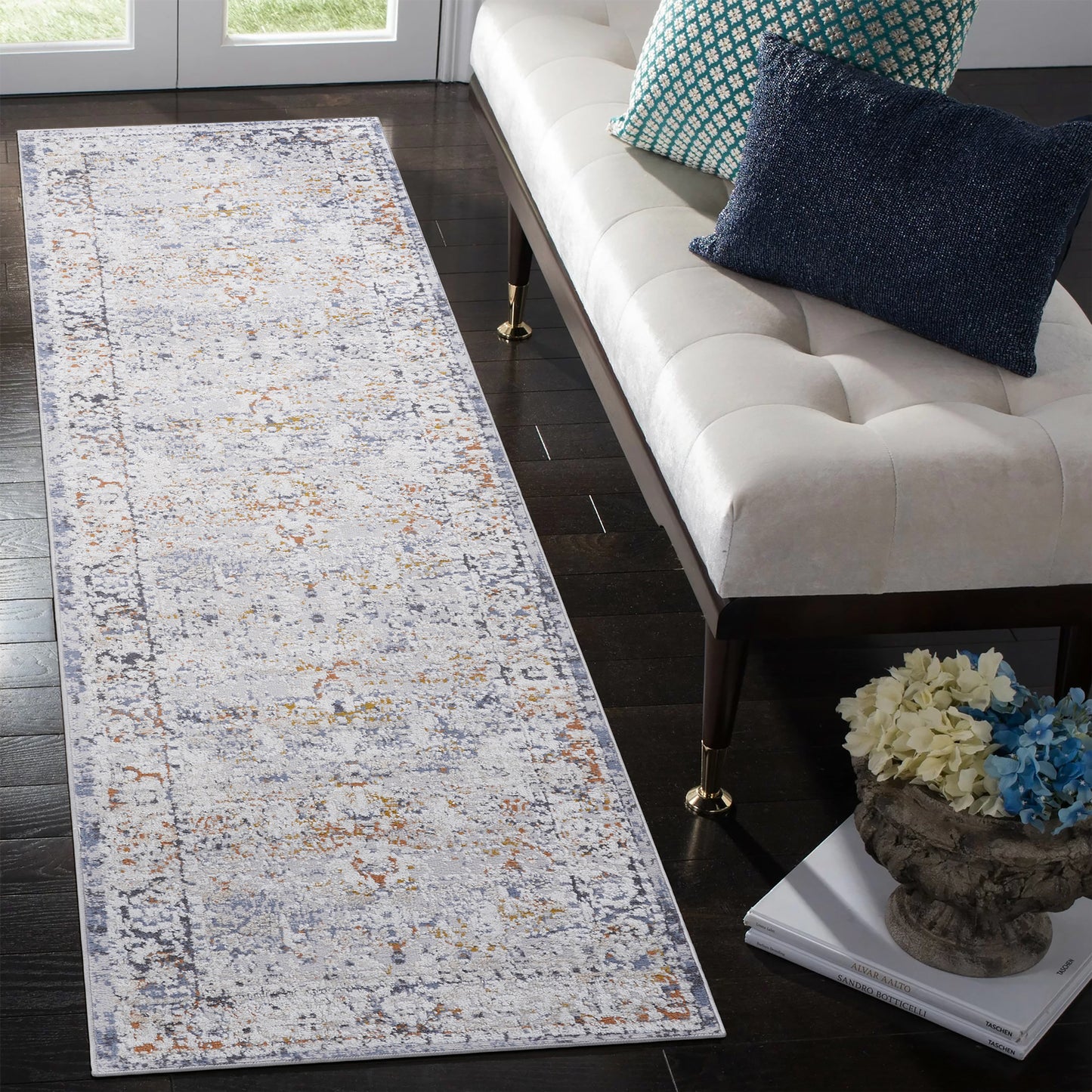 PAYAS 2X8 Ivory Grey Traditional Runner Rug