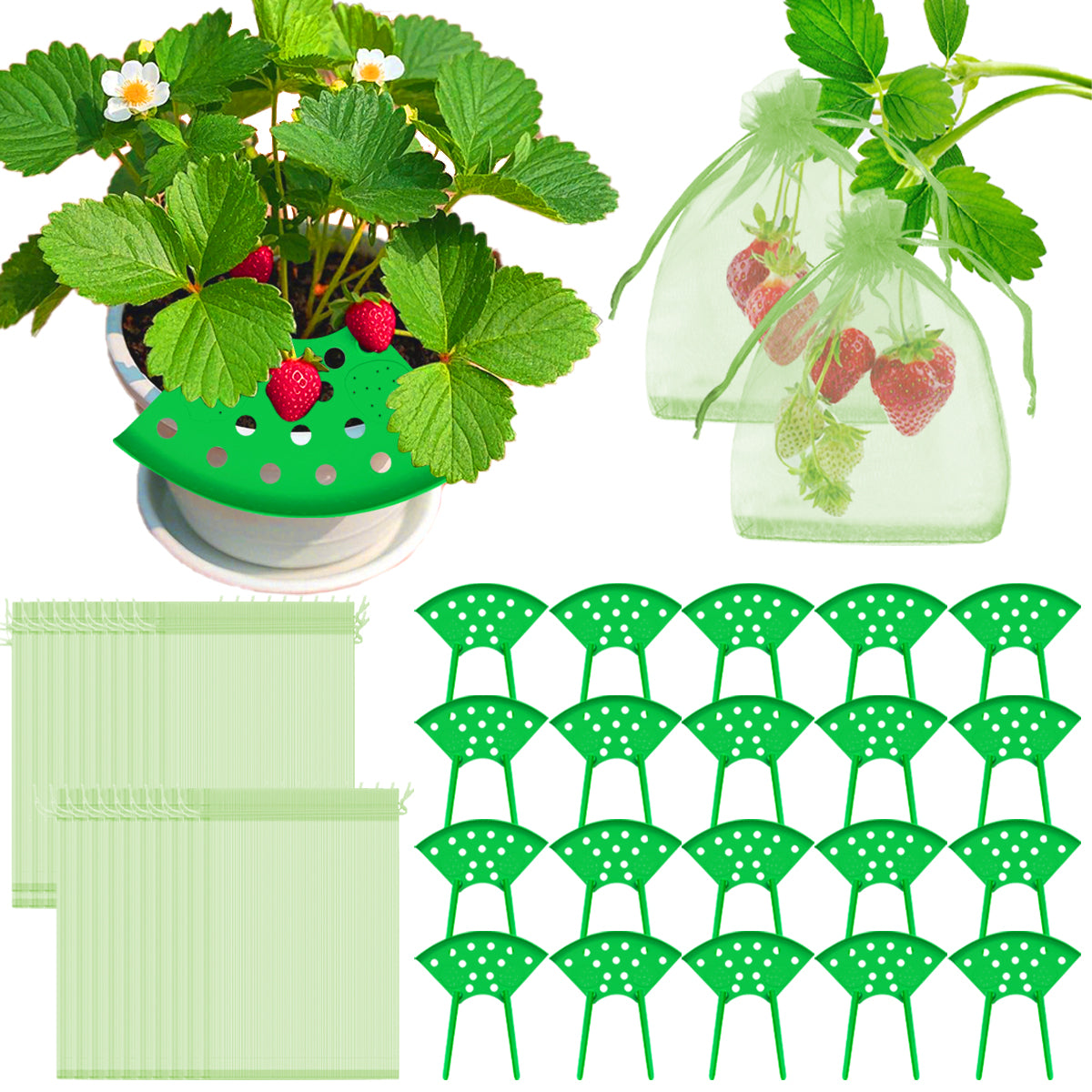 8Pcs Strawberry Planting Kit with 20 Insect-Proof Mesh Bags for Garden